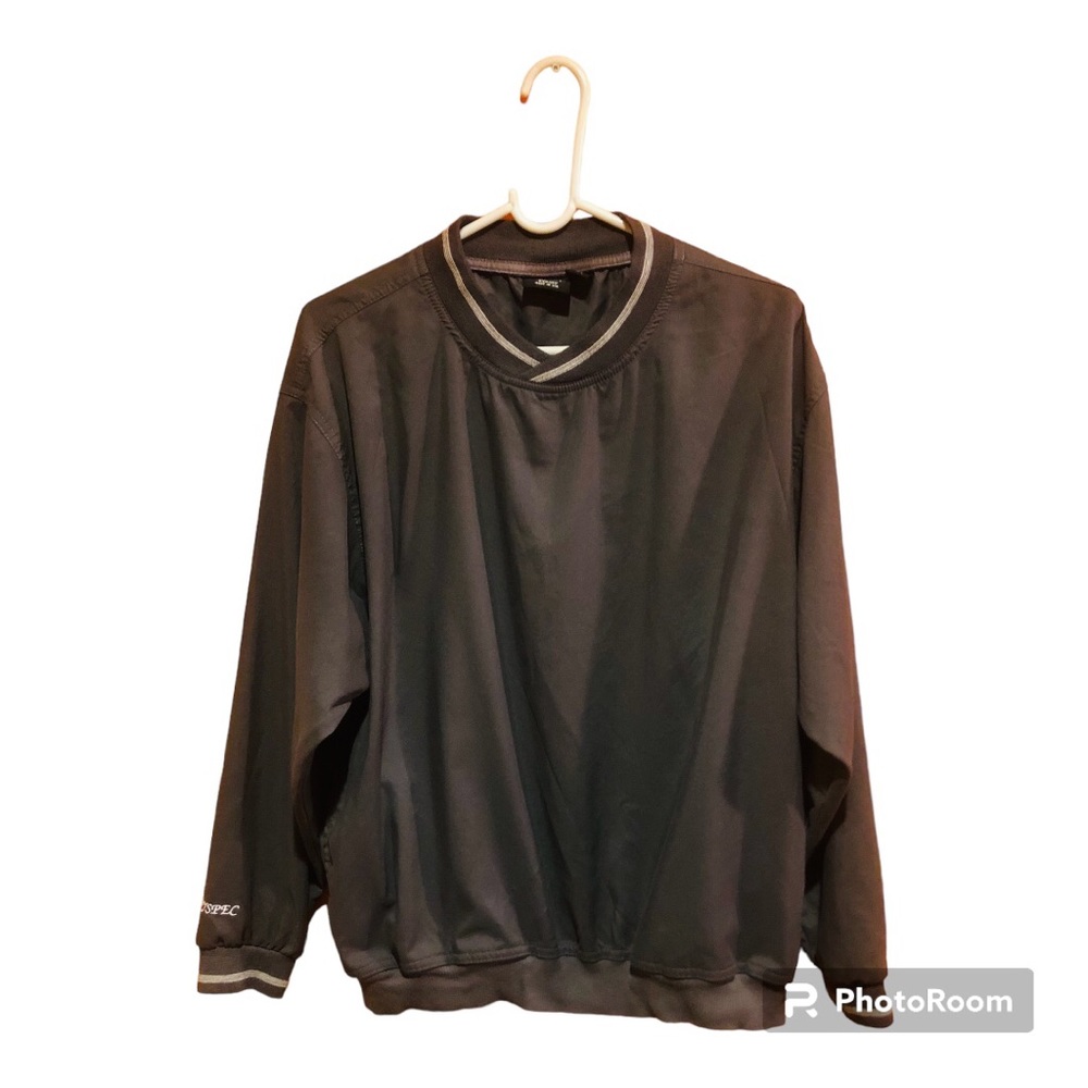AKWA  men pullover windbreaker side pockets SZ S Long sleeves V neck  gray Logo
